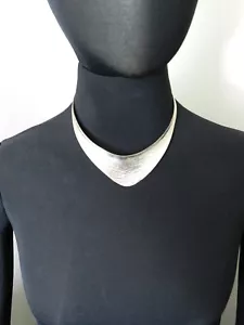 Modern Signed Textured 925 Sterling Silver Bib Choker Collar Cuff Necklace - Picture 1 of 8