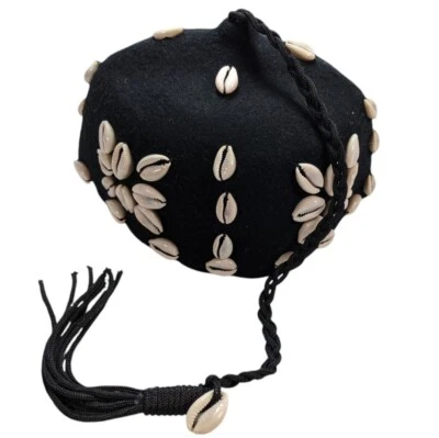 TERRAPIN TRADING LTD Genuine Moroccan Gnawa / Gnaoua Hat | Wool Felt and Real Cowrie Shells | Black
