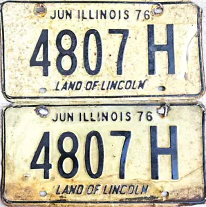 1976 ILLINOIS Land of Lincoln 4807 H License Plate Set of Two - Picture 1 of 3