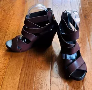 DV DOLCE VITA Brown Leather Strappy Shoes Wedge Ankle Zipper Rear Closure Size 7 - Picture 1 of 5