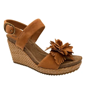Sofft Cali Women's Wedge Suede Sandals Size 9 Brown Open Toe Flower Blossom - Picture 1 of 10