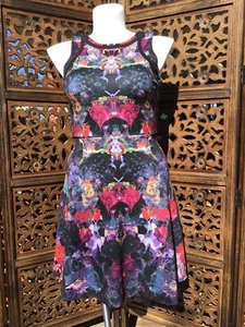 Nicole by Nicole Miller Black Floral Sleeveless Fit and Flare Dress Size Small - Picture 1 of 4