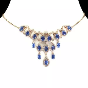 TOP BLUE KUANITE GENUINE MINED GEMS SOLID STERLING SILVER 925 NECKLACE - Picture 1 of 4