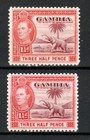 Gambia 1938-46 1 1/2d x 2 shades SG 152 and 152b  MLH