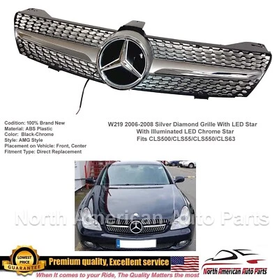 2006 2007 2008 CLS63 CLS500 CLS55 grade de diamante prata estrela de LED iluminada - Imagem 1 de 4