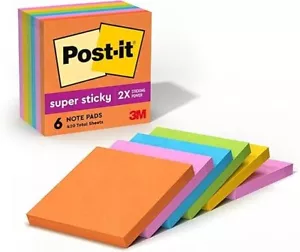 Post-it Super Sticky Full Stick Notes, 3 in X 3 In, 6 Pads, 2x the Sticking Powe - Picture 1 of 5