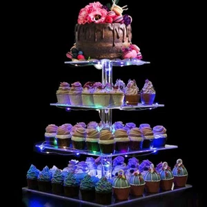 BLBYHO 4 Tier Acrylic Cupcake Tower Stand, Clear Square Dessert Treat Display, - Picture 1 of 6