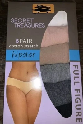 Secret Treasures ~ 6-Pair Women's Hipster Underwear Panties Cotton (B) ~ 4X/14 - Image 1 of 3