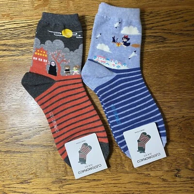 Customonaco Lot of 2 Crew Socks Witch/Halloween? Combed Cotton S/M New - Imagem 1 de 4