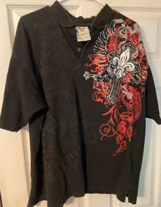 AVIREX- Polo Shirt-Size XL-X-Large-Collared-Black-Cross-Adult-Licensed-Pre-Owned - Picture 1 of 2