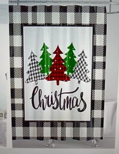 Christmas Shower Curtains for Bathroom Buffalo Plaid Christmas Lattice Tree NEW - Picture 1 of 6