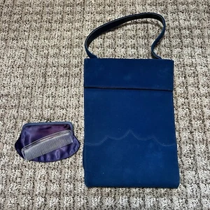 Vintage Purse Lennox Bags 1950’s Navy Blue Suede Bag With Coin Purse & Comb - Picture 1 of 17