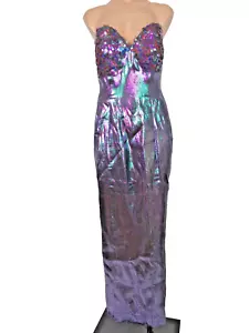 Vintage 80s Liquid Multicolor Lame Foil Cocktail Prom Party Dress S/M Sequin - Picture 1 of 7