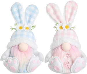 2PCS Easter Gnomes Spring Summer Home Decor Ornaments Handmade Holiday Bunny Plu - Picture 1 of 12