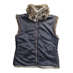 Blassport Reversible Faux Fur Womens Vest Size S Black Gray Brown With Pockets - Picture 1 of 5