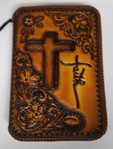 HOLY BIBLE CONCEALED CARRY HAND CRAFTED TOOLED LEATHER GUN RUG CASE BROWN/BLACK - Picture 1 of 10