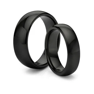 HIS & HERS 8MM/6MM Titanium Classic Black Comfort Fit Wedding Band TWO RING SET - Picture 1 of 3