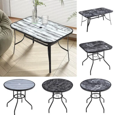 DREAM-HOMELIVING Large Garden Table Indoor Outdoor Dining Table Tempered Glass Top Coffee Table