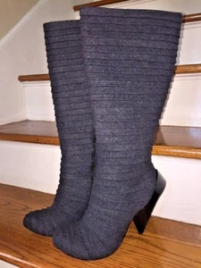 NIB Irregular Choice Sizzle Knee Boots Chunky High Heels Gray Womens Size 9.5 - Picture 1 of 12
