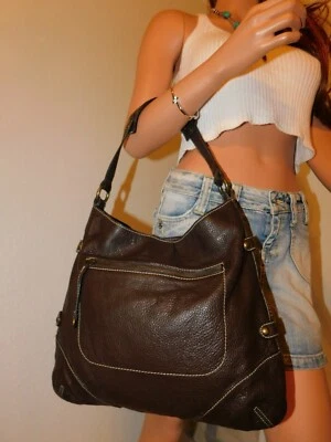 J Crew сумка через плечо сумка с короткими ручками шоколад галечной кожи/белый шов EUC - Изображение 1 из 4