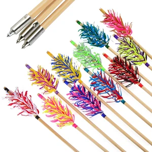 6X Wooden Arrows OD8.5mm Flu-Flu Natural Feather Spiral Wrap Archery Bow Hunting - Picture 1 of 17