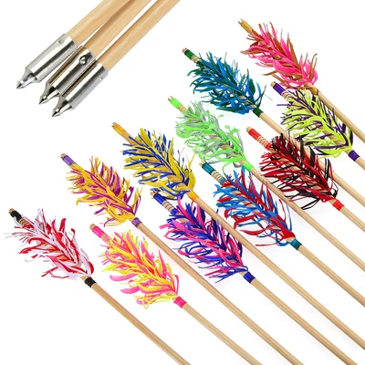 6X Wooden Arrows OD8.5mm Flu-Flu Natural Feather Spiral Wrap Archery Bow Hunting - Image 1 of 4