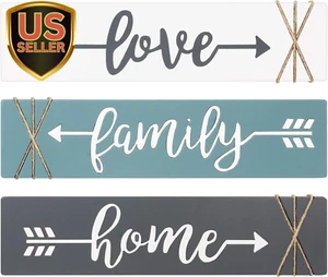 3 Pieces Farmhouse Wall Decor Wood Sign Arrow Decor Love Family Home Quote Si... - Picture 1 of 1