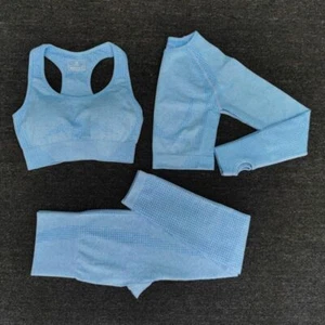 2 / 3 pcs Seamless Long Sleeve Fitness Shirt & Exercise Pants Leggings Yoga Set - Picture 1 of 36