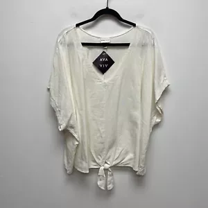 Ava & Viv Womens White V-Neck Kimono Short Sleeve Linen Tie Front Blouse 4X - Picture 1 of 9