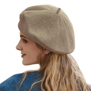 Knitted Beret Hats for Women French Beret Hat with Small Glitter Sequins Styl... - Picture 1 of 8