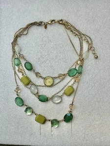 Chicos 5 Strand Golden & Green Rhinestone 20” Necklace - Picture 1 of 7