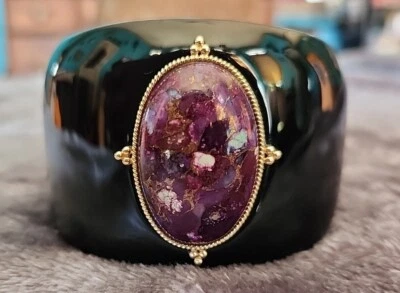 Brazalete Brazalete Oro Amarillo 14K Genuino Púrpura Mohave Turquesa Negro Resina Brazalete  Foto 1 de 4