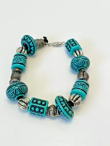 Pulsera estilo nativo americano, cuentas, color turquesa, 3" - Imagen 1 de 4