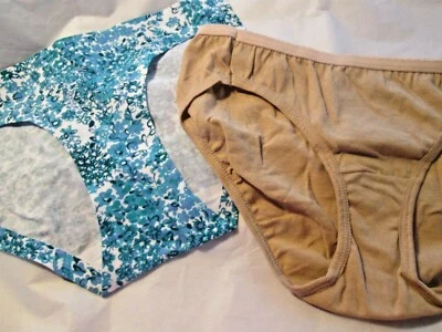 Nuevas 2 bragas de bikini Hanes 95 % y 100 % algodón para dama💘 talla 5 S azul floral y beige Foto 1 de 4