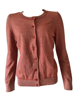 Cárdigan suéter cuello redondo Talbots Petites para mujer grande P naranja plata rayas Foto 1 de 4