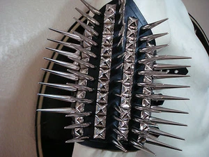 LEATHER  SPIKED AND STUDS ARMBAND.BLACK METAL...(MDLA0317).....SATAN - Picture 1 of 12