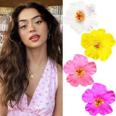 4 Pack Hawaiian Flower Hair Clips Plumeria Hair Clips for Women Vacation Beach - Image 1 of 4