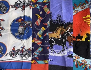 4 Cowboy Native American Horse Western Novelty Bandanna Cotton/poly Made in USA - Picture 1 of 6