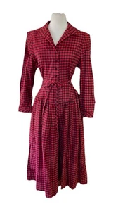 Lanz Originals Vintage 60er Kleid Gr. 12 Langarm Baumwolle rot Büffel kariert Midi - Bild 1 von 10