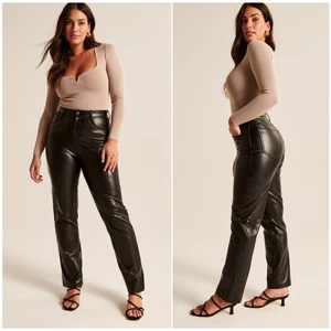 ABERCROMBIE -NWT- The Ankle Straight High Rise Vegan Leather Pants Black | 6S - Picture 1 of 9