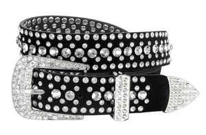 Women Rhinestone Belt Fashion Western Cowgirl Bling Studded Design Suede Leat... - Picture 1 of 6