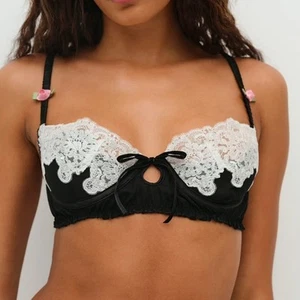Sujetador con aros For Love & Lemons Maeve negro blanco rosetas de encaje para mujer NUEVO 36DD - Imagen 1 de 11
