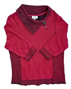 Les Collection Mat Sweater Women's Size Large Red Black Classy 3/4" Sleeve - Imagen 1 de 9