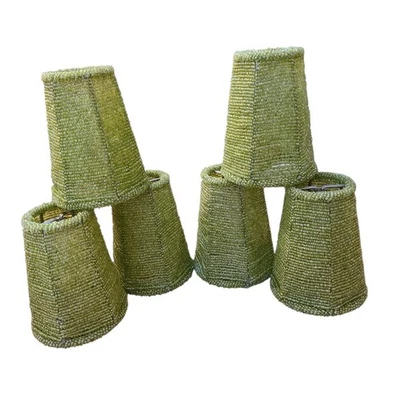 Juego de 6 mini pantallas de lámpara pequeñas con cuentas de seda verde clip Foto 1 de 4