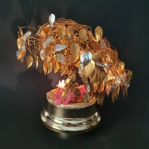 MCM Golden Leaf Twisted Wire Dream Tree Spieluhr Leuchtblumen Vintage Kupfer - Bild 1 von 8