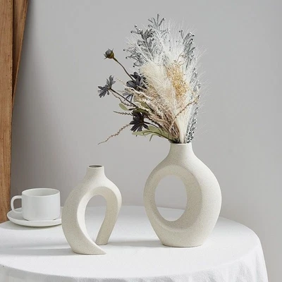 2erSet Beige Moderne Vasen für Nordisches Vasen Deko ästhetische Boho Blumenvase - Bild 1 von 4