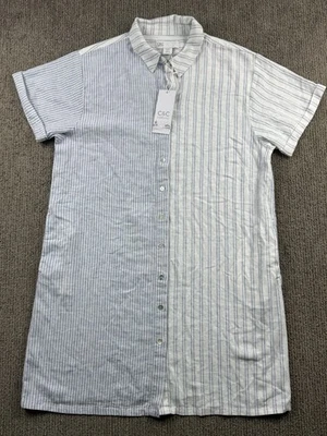 C&C California Womens XL Linen Blend Shirt Dress Short Sleeve Blue White Stripe - Image 1 of 4
