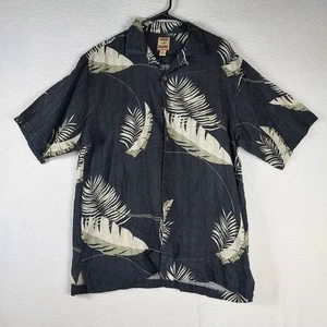 Camisa hawaiana de seda Tommy Bahama para hombre M azul marino oscuro estampado de hojas de palma botón delantero - Imagen 1 de 7