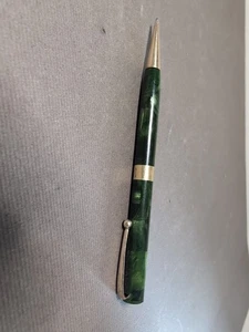 Mabie Todd Fyne Poynt Pencil 1935 18ct Gold Band Malachite Colour Barrel - Picture 1 of 6