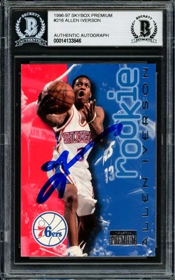 Allen Iverson Signed 1996-97 Skybox Premium RC 216 76ers Beckett #14133846 - Image 1 of 2
